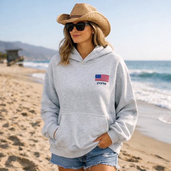 Parke Tops - PARKE American Flag Cozy Hoodie Oversized Coastal Americana Lounge Pullover